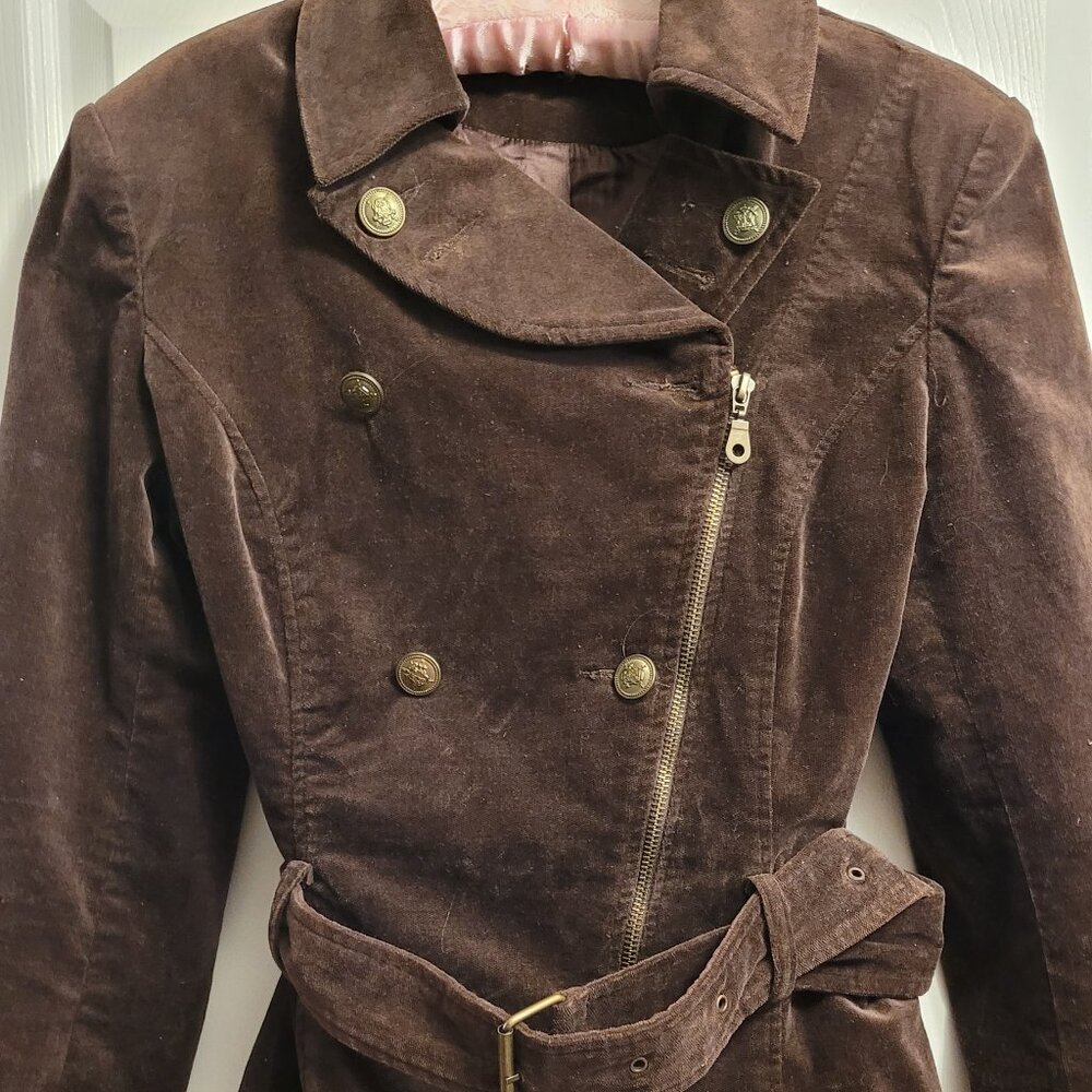 Coco & Tashi Chocolate Brown Military Style Velvet Jacket - Large